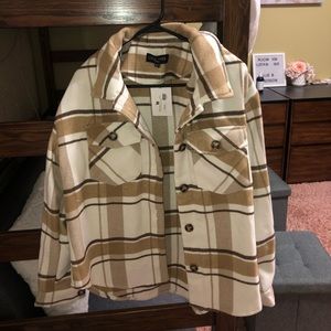 NEW WITH TAGS brown, tan, and cream colored Shaket (shirt/jacket)